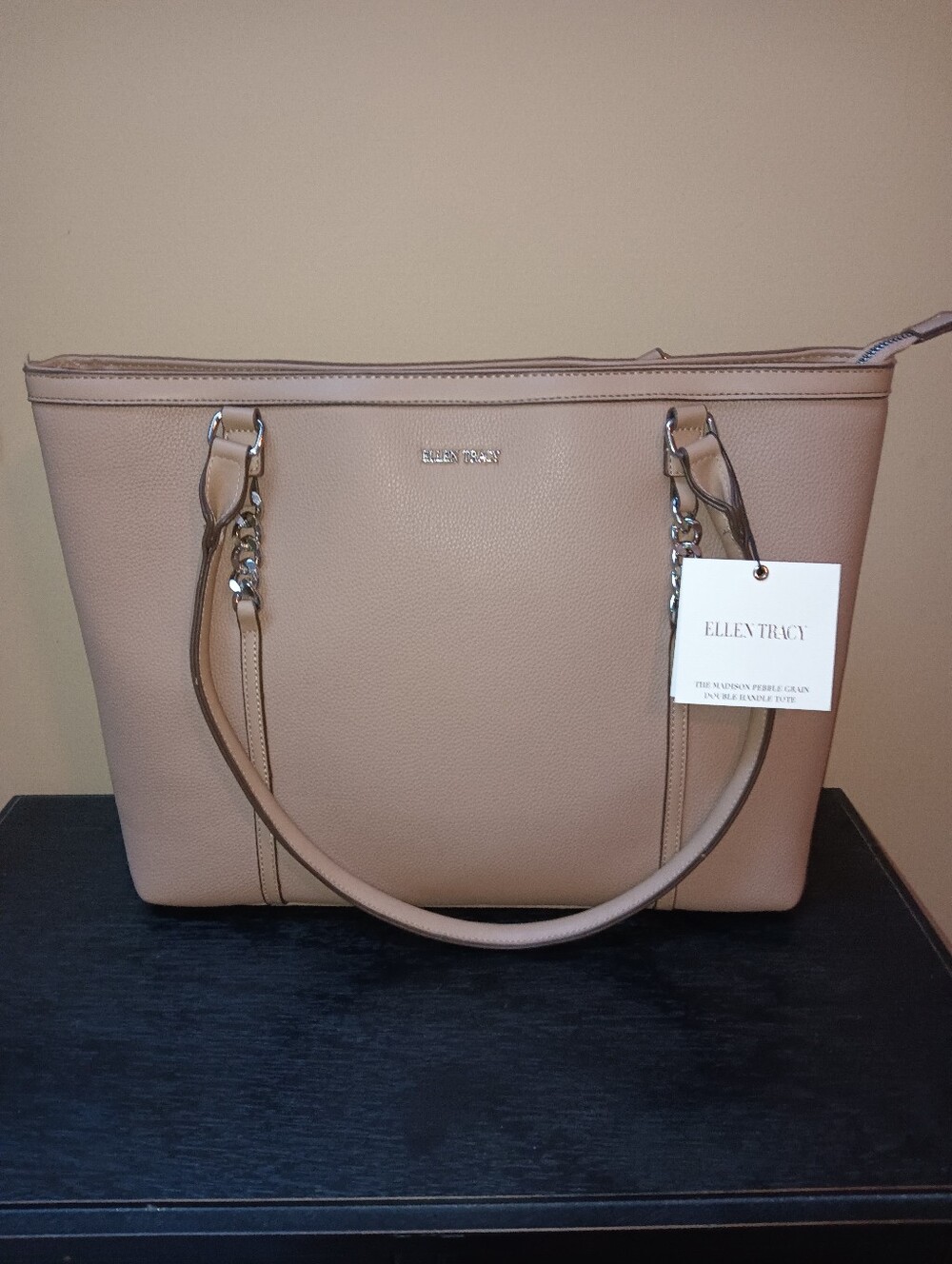 Ellen Tracy Taupe Pebbled Tote Bag
